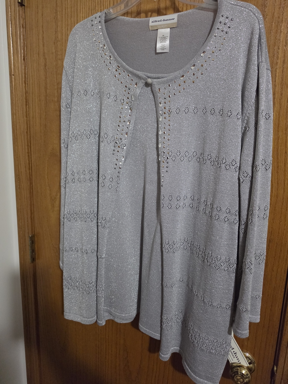 Alfred Dunner Silver Sparkle Open Cardigan Sweater